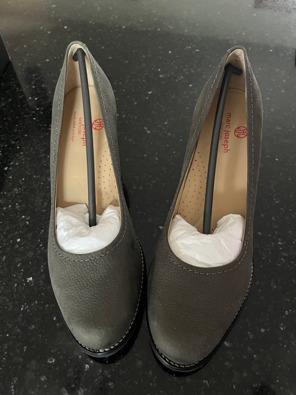 Marc Joseph Graphite Italo Grainy Leather Round-Toe Flats